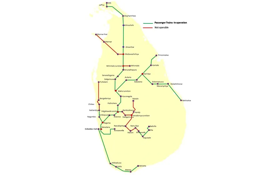 Sri Lanka Railways route map